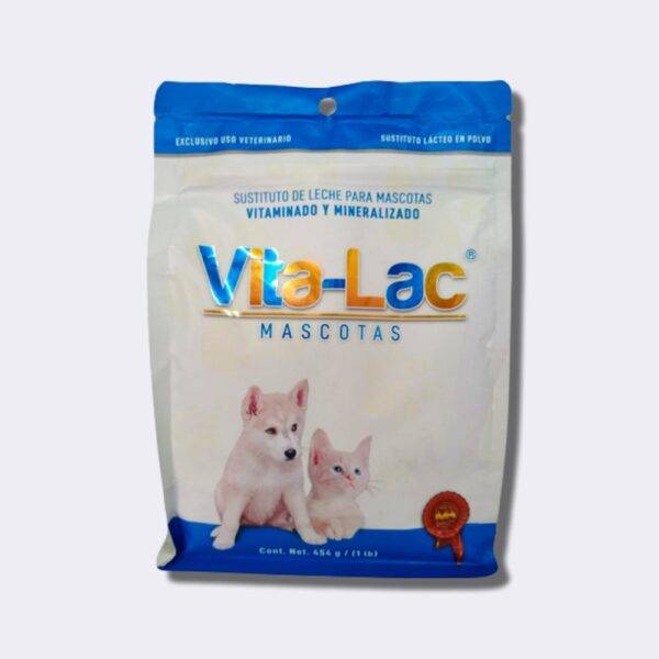 Vitalac Sustituto de leche para mascotas; es un alimento nutricionalmente completo pues contiene nutrientes como proteínas, grasas, azúcares, minerales y vitaminas hidrosolubles y liposolubles. Gracias a su fórmula ayuda a reforzar el sistema inmunitario del recién nacido.
